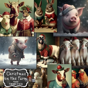 Pagine stampabili del diario di Natale con animali della fattoria (download digitale)