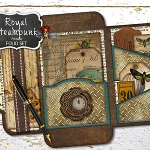 Royal Steampunk Junk Journal Folio and Cards, Steampunk Junk Journal, Digital Download, Journal Kit, Junk Journal Supplies