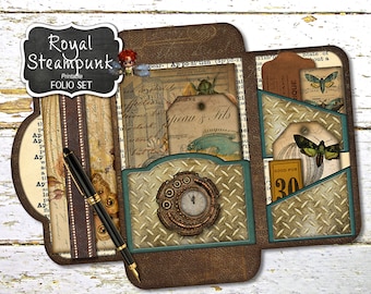 Journalmaterial, Royal Steampunk Junk Journal Folio, Utskrivbara Ephemera-kort Digital nedladdning
