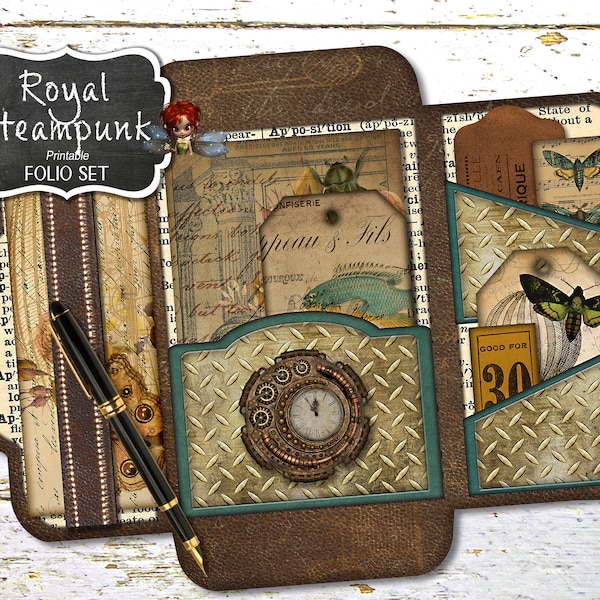 Royal Steampunk Junk Journal Folio and Cards, Steampunk Junk Journal, Digital Download, Journal Kit, Junk Journal Supplies