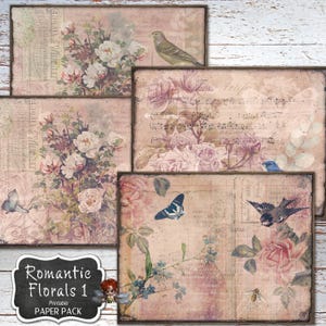 Romantische Blumen Journaling Zubehör, Rosa Rosen Papier, Vintage Junk Journal, digitaler Download, Journal Kit, Grungy Papier