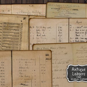 Libros de contabilidad antiguos en mal estado, efímeras de revistas basura, suministros para revistas, papel imprimible, papel sucio, efímeras de revistas basura, descarga instantánea