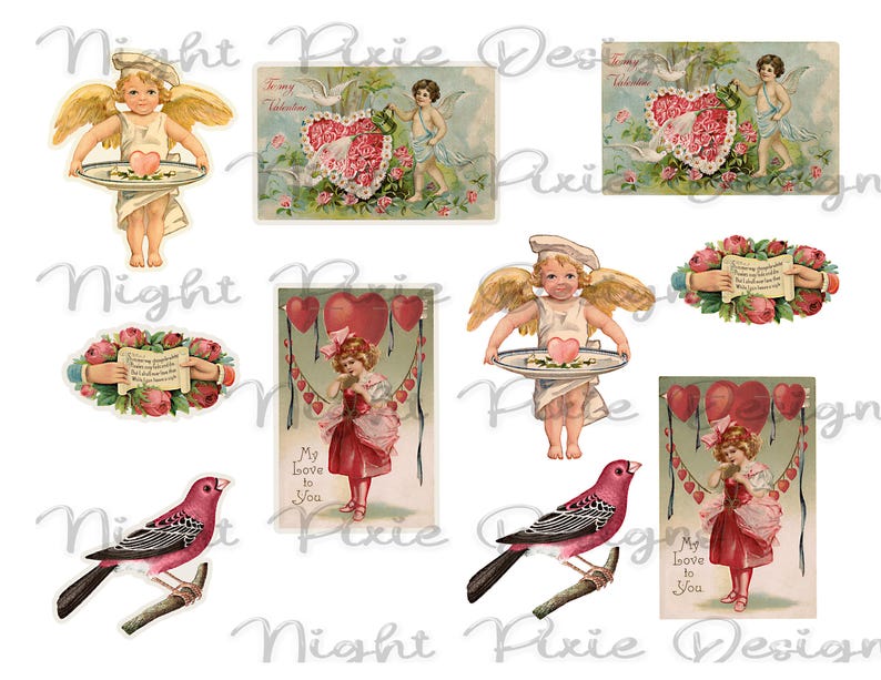 Journal Supplies, Pink Valentine Ephemera, Junk Journal DIY Stickers Digital Download, DIY Stickers image 4