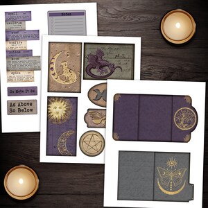 Journal Supplies, Witchcraft Journal Kit, Purple Witchy Wonders, Printable Paper Digital Download image 3