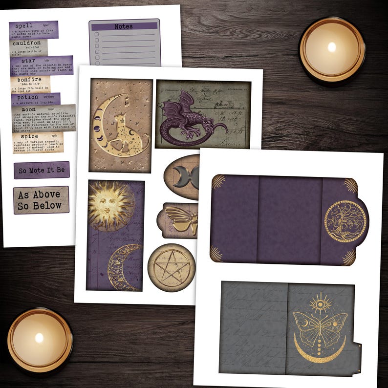 Journal Supplies, Witchcraft Journal Kit, Purple Witchy Wonders, Printable Paper Digital Download image 3
