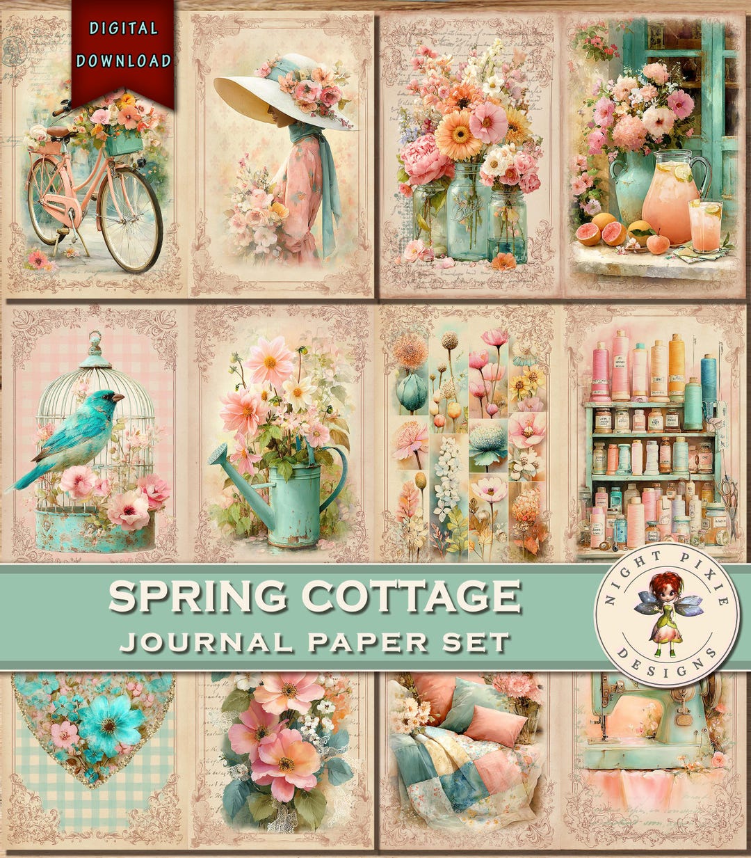 Journal Supplies, Spring Cottage Journal Paper | Floral Junk Journal ...