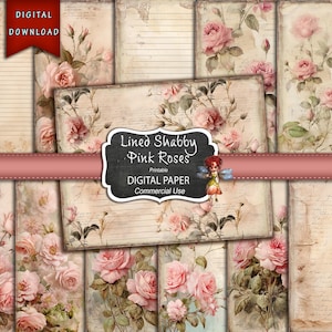 Shabby Pink Rose Journal Pages: Lined Printable Paper (Digital Download)