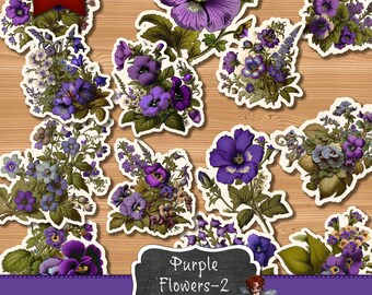 Fournitures pour journaux, éphémères fleurs printanières violettes, autocollants pour journaux indésirables en téléchargement numérique, autocollants DIY