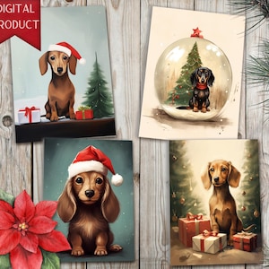 Dackel Weihnachtskarten - Digitaler Download für Hundeliebhaber - Dackel Digitale Weihnachtskarte, Süße Weihnachtskarten, Hundekarte