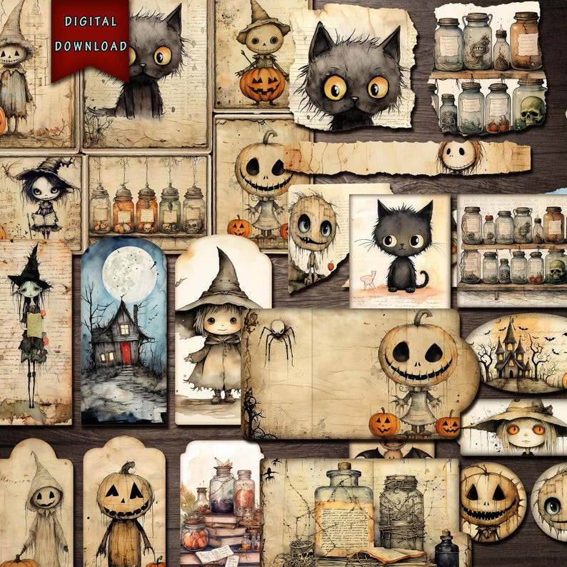 Journal Supplies, Halloween Junk Journal Kit, Spooky Printable Ephemera ...