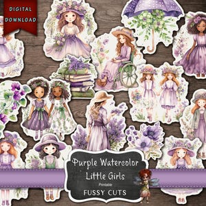 Kit de diario con recortes de acuarela violeta para niñas pequeñas, diario para niñas de las flores, suministros para diarios basura, material efímero para niñas pequeñas, diario digital