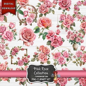 Pink Roses PNG Clipart, Rose Clipart for Wedding, Pink Flower Decorations, Digital Download, Pink Roses Sublimation, Clip Art, DIY Stickers