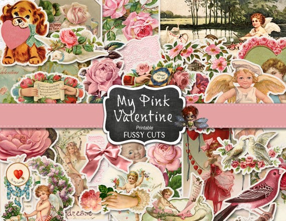 Pink Valentine Ephemera: Junk Journal DIY Stickers (Digital Download)