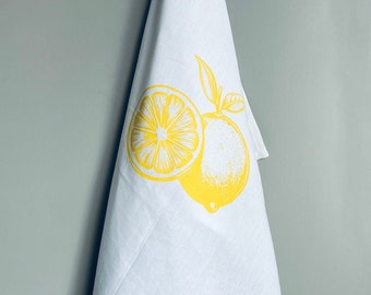 Geschirrtuch aus Bio Baumwolle mit handmade Siebdruck Zitrone