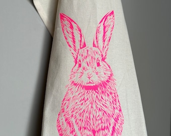 Geschirrtuch Bio Baumwolle Hoppie Hase / handmade Siebdruck