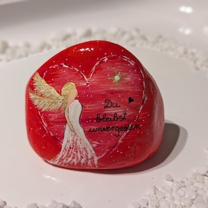 Memorial stone - Angel - red - unforgettable - painted stone, varnished
