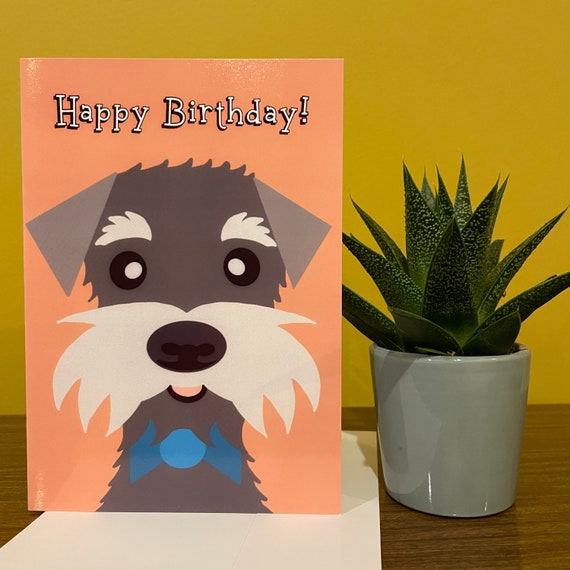 Grey Miniature Schnauzer Birthday Card Greetings Card for Dog