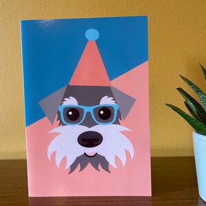 Salt & Pepper Schnauzer in glasses Greeting Card, blank card for dog lovers