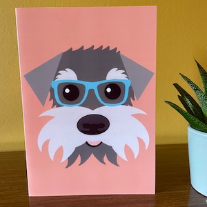 Salt & Pepper Schnauzer in glasses Greeting Card, blank card for dog lovers