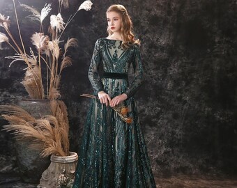 long sleeve evening gowns