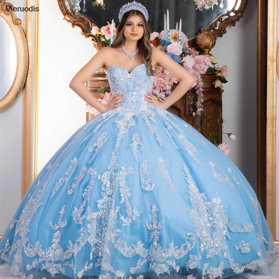 pájaro Torbellino Filadelfia Vestidos de quinceañera azul cielo claro 2021 Vestido de baile - Etsy España