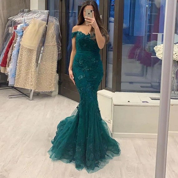 Green Mermaid Lace Evening Dress Party 