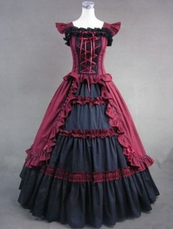 Red and Black Vintage Gothic Victorian Dress Long Women's - Etsy