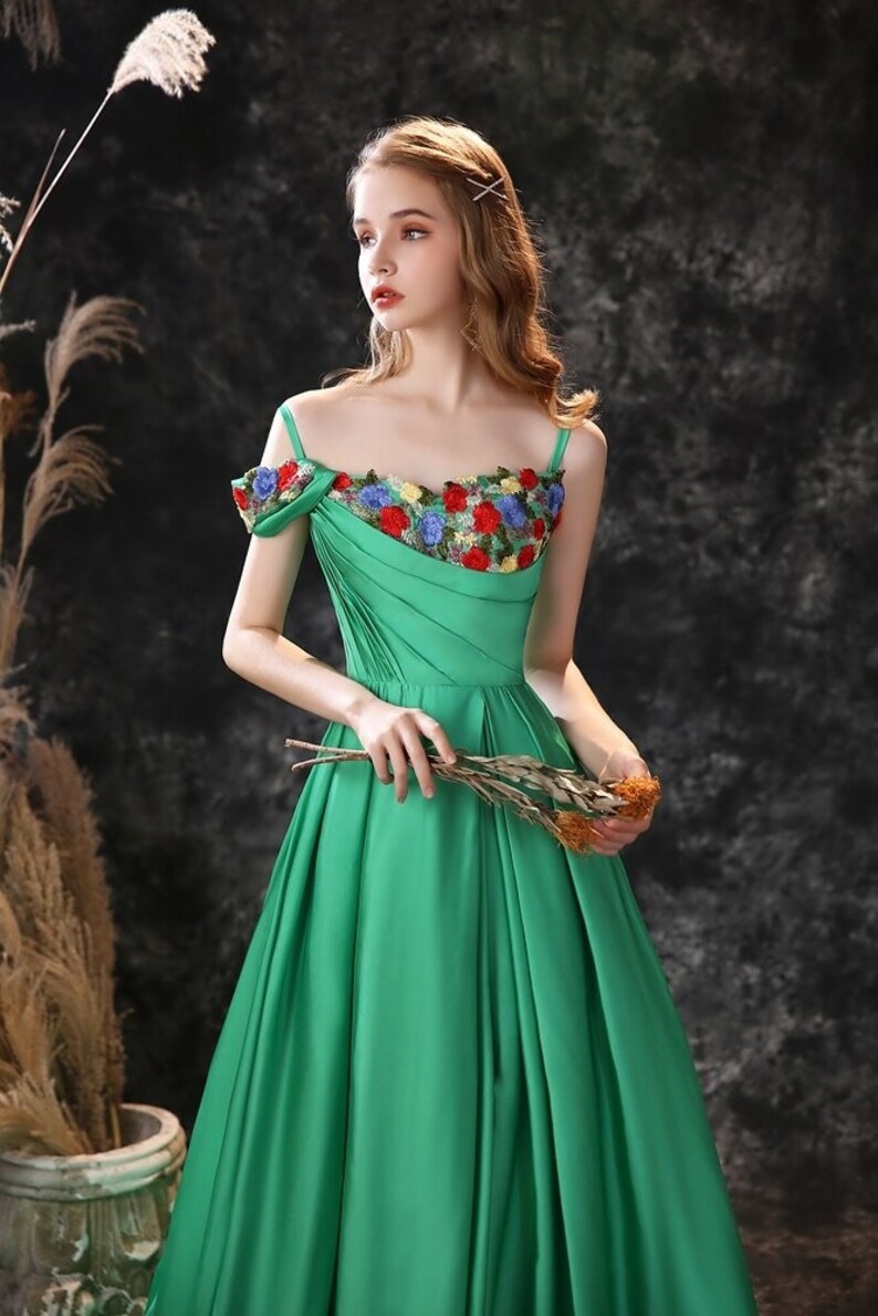 Beautiful Green Prom Dresses Long 2020 Elastic Satin Floral Etsy