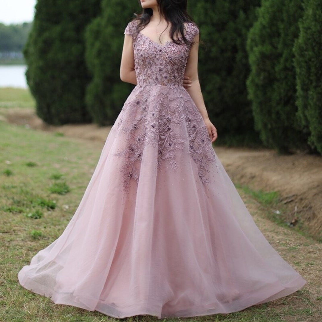 Elegant Dubai Rose Pink Evening Dress for Women Wedding Party Etsy