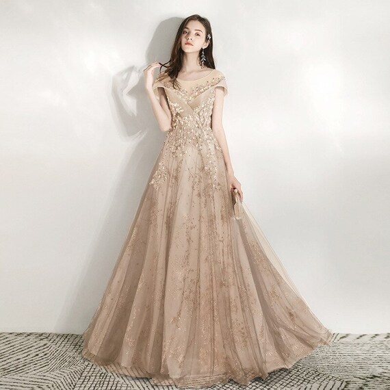 Elegant Gold Lace Prom Dresses 2022 Sheer Long Sleeves Aso Ebi Style  Evening Party Dresses Customized Vestidos De Noche Plus Siz - Prom Dresses  - AliExpress