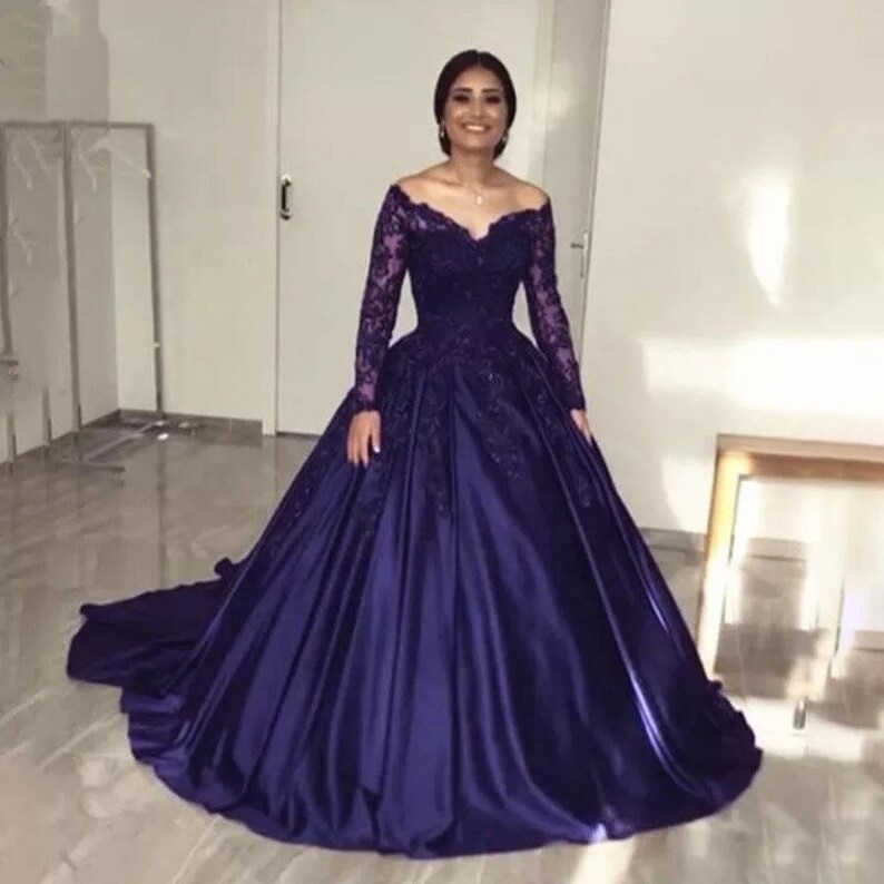 Navy Blue Quinceanera Dress 2021 Long Sleeve V-neck Lace - Etsy