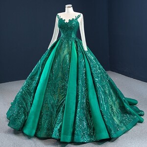 Green Long Sleeve Quinceanera Dresses Satin Sequin Plus Size - Etsy