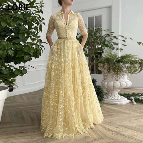 Beautiful Modest Light Yellow A Line Evening Dresses Long - Etsy Denmark