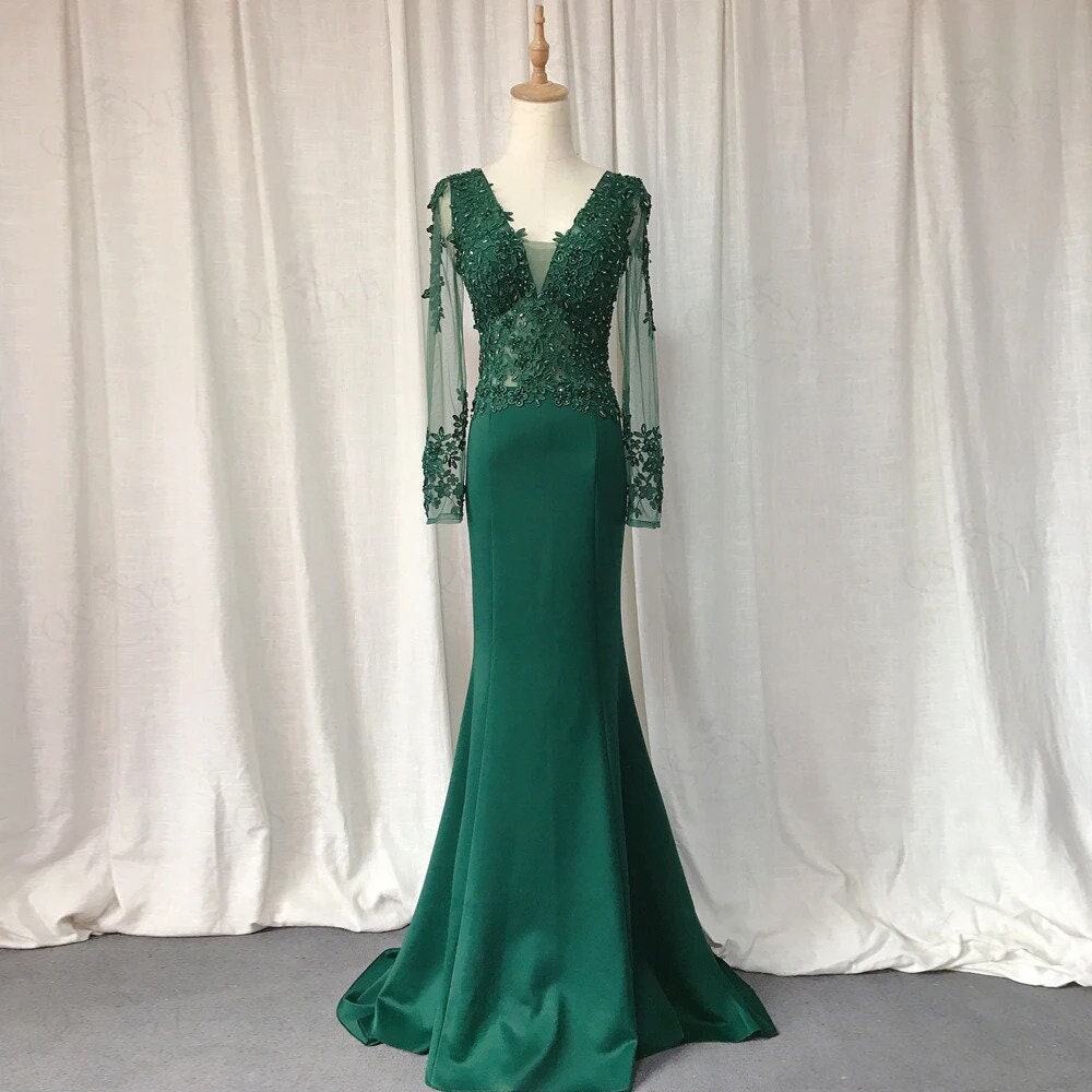 Green Prom Dress Long Sleeves - Etsy