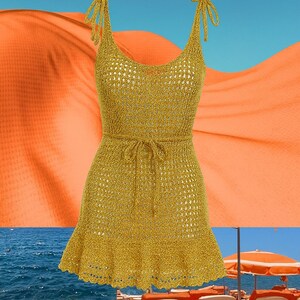 Handmade Luxury Crochet Dress - Metallic summer dress - Bohemian Crochet dress - Festival & Spring Break- Beautiful Beach Dress w/ Tote Bag
