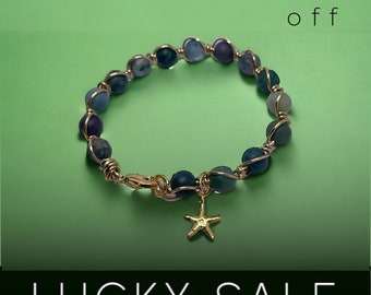 18k Gold Starfish Charm beaded bracelet - Beaded Starfish Charm Bracelet - Starfish Jewelry - Nautical Beach Jewelry - Wedding Jewelry