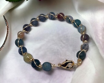 Gold Bead Bracelet: Semi Precious Stones, Personalized Charm