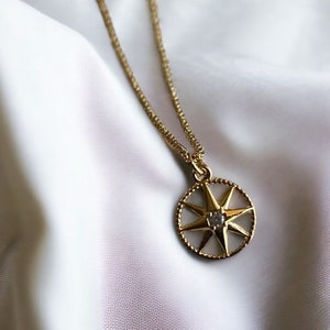 Gold Compass Necklace - Coordinate Necklace - North star, Medallion Compass Pendant - Charm Necklace - Travel Necklace - Necklaces for Women
