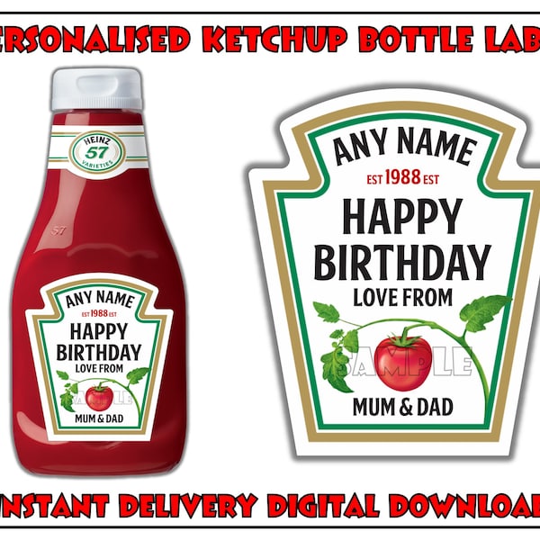 Personalised Tomato Ketchup Sauce Label For Birthday Wedding Anniversary Christmas Secret Santa Fun Novelty Gift - Digital Download