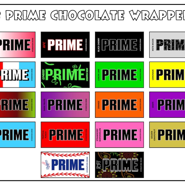 18 Prime Inspired Chocolate Bar Wrappers - Joke Funny Gift Birthday KSI, Logan Paul, Ready to Print - Digital Download