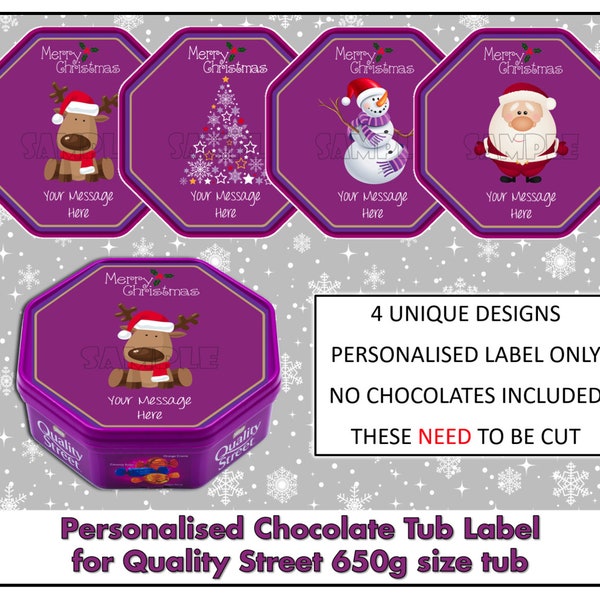 Personalised Label for Quality Street Chocolates Tub Christmas Santa, Snowman, Reindeer or Christmas Tree - Digital Download