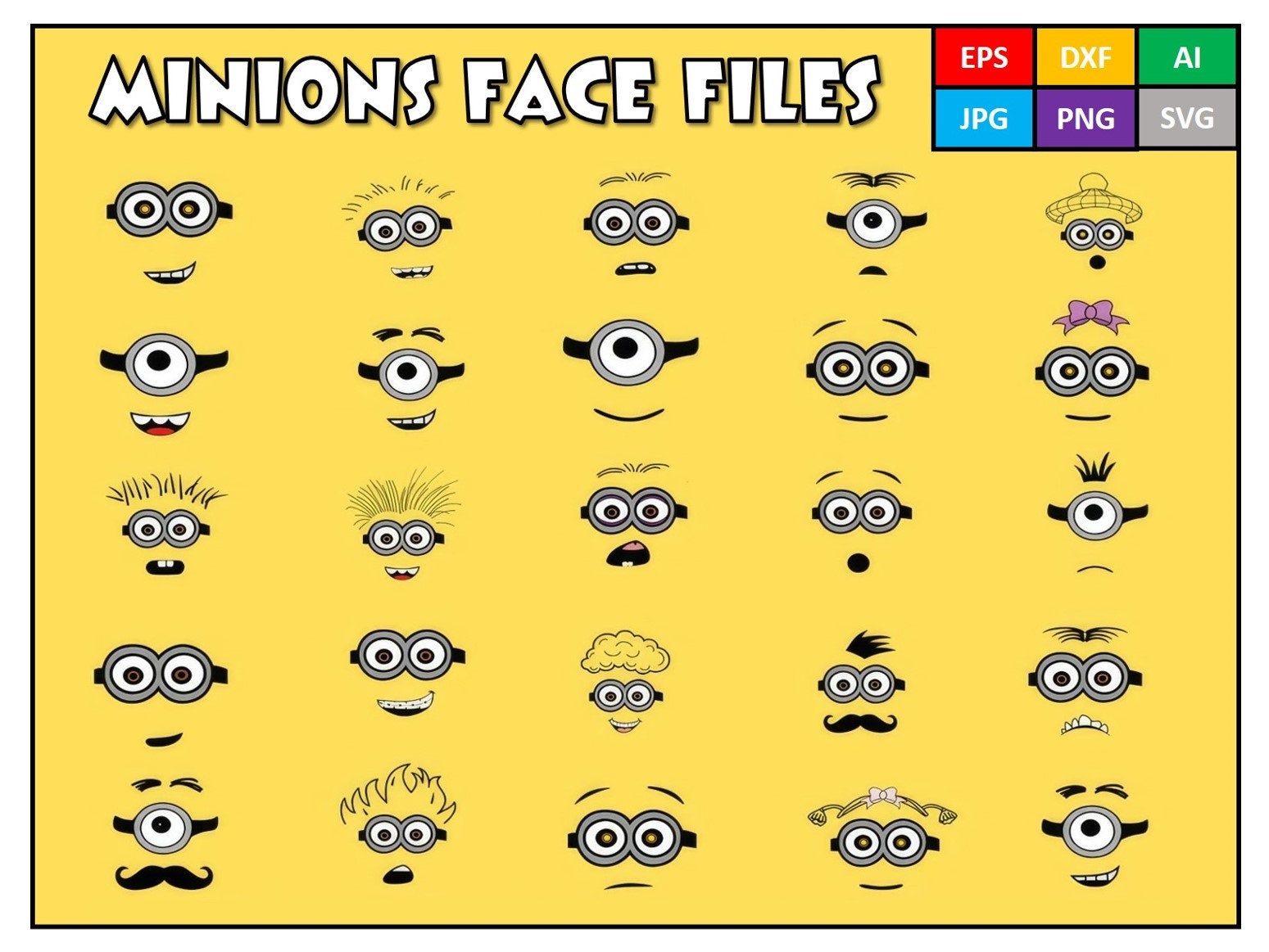 Minions Face Files, Vector Bundle, Clip Art, Silhouette, Cut Files for