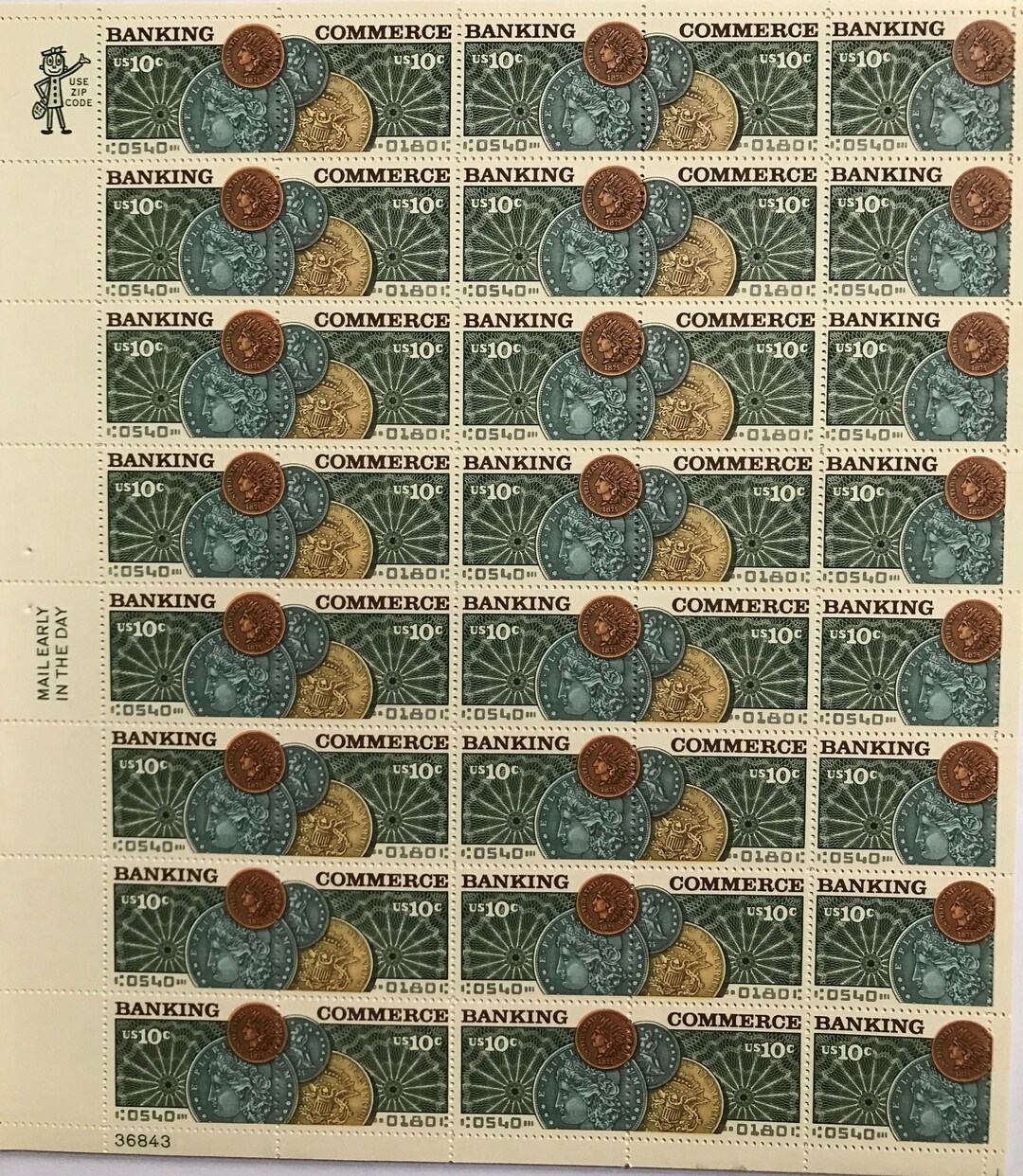 1975 Banking and Commerce, US Postage Stamps Full Sheet of 40 MNH