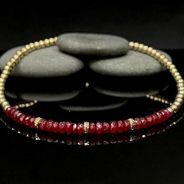 Ruby Beaded Bracelet/ 14K Solid Gold/ AAA Ruby/ July Birthstone/ Dainty Bracelet/ Minimalist Jewelry/ Gifts For Her/ Gold Bracelet