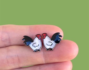 Chicken Rooster Bird Animal Stud Clip-ons Earrings