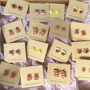 Duck Capybara Bee Animal Stud Earrings Water-resistant