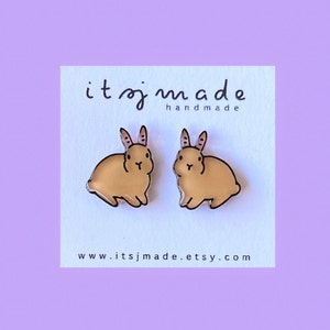 Bunny Rabbit Brown Pet Animal Earrings Jewellery Accessories Gift | Handdrawn Handpainted