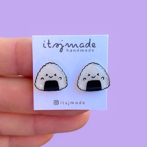 Cute Onigiri Sushi Rice Ball Food Hand-painted Earrings