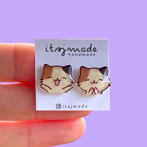 Mismatched Cat Kitty Animal Pet Earrings Jewellery Accessories Handdrawn Handpainted Gift