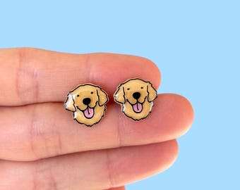 Golden Retriever Dog Pet Animal Stud Earrings